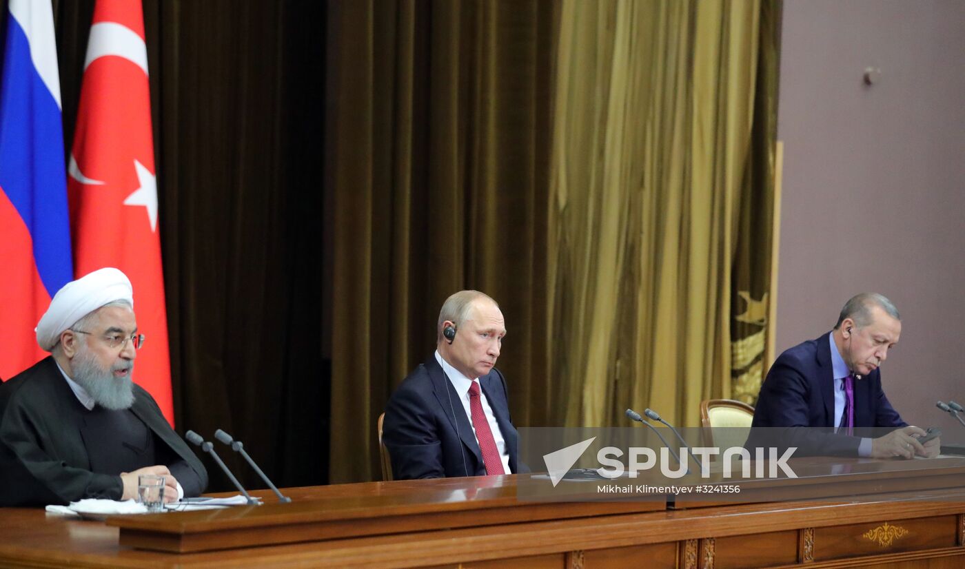 Meeting of Russian President Vladimir Putin, President of Iran Hassan Rouhani and President of Turkey Recep Tayyip Erdogan