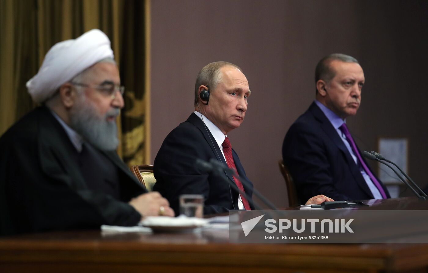 Meeting of Russian President Vladimir Putin, President of Iran Hassan Rouhani and President of Turkey Recep Tayyip Erdogan
