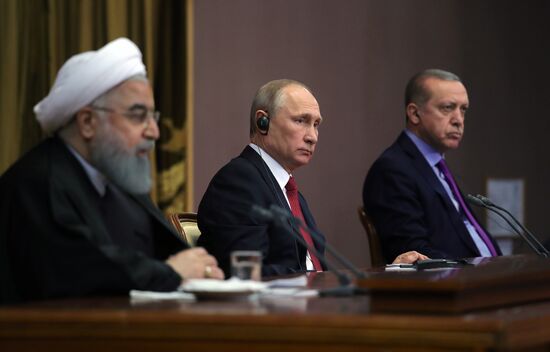 Meeting of Russian President Vladimir Putin, President of Iran Hassan Rouhani and President of Turkey Recep Tayyip Erdogan