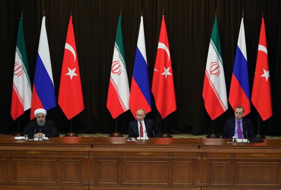 Meeting of Russian President Vladimir Putin, President of Iran Hassan Rouhani and President of Turkey Recep Tayyip Erdogan