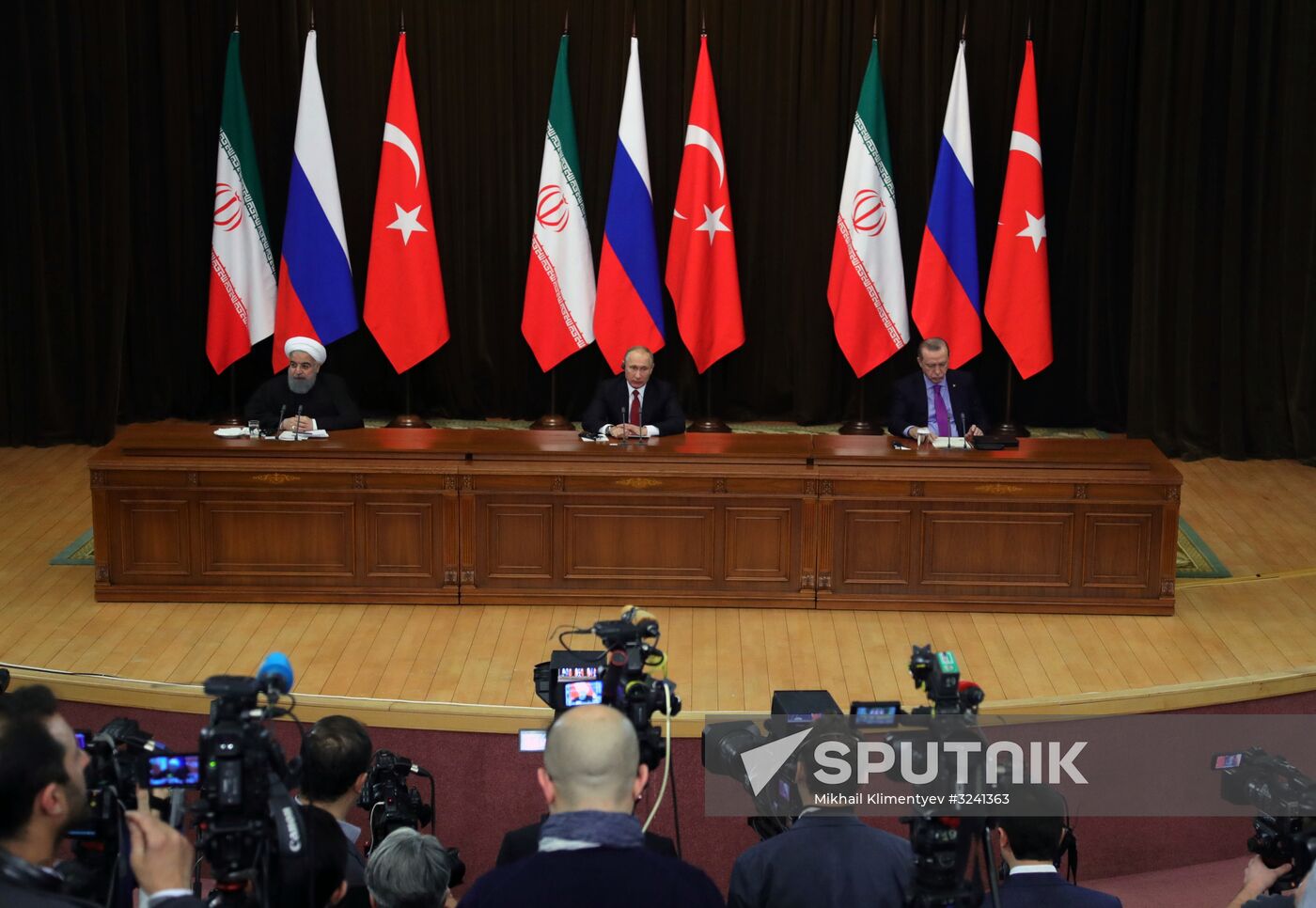 Meeting of Russian President Vladimir Putin, President of Iran Hassan Rouhani and President of Turkey Recep Tayyip Erdogan