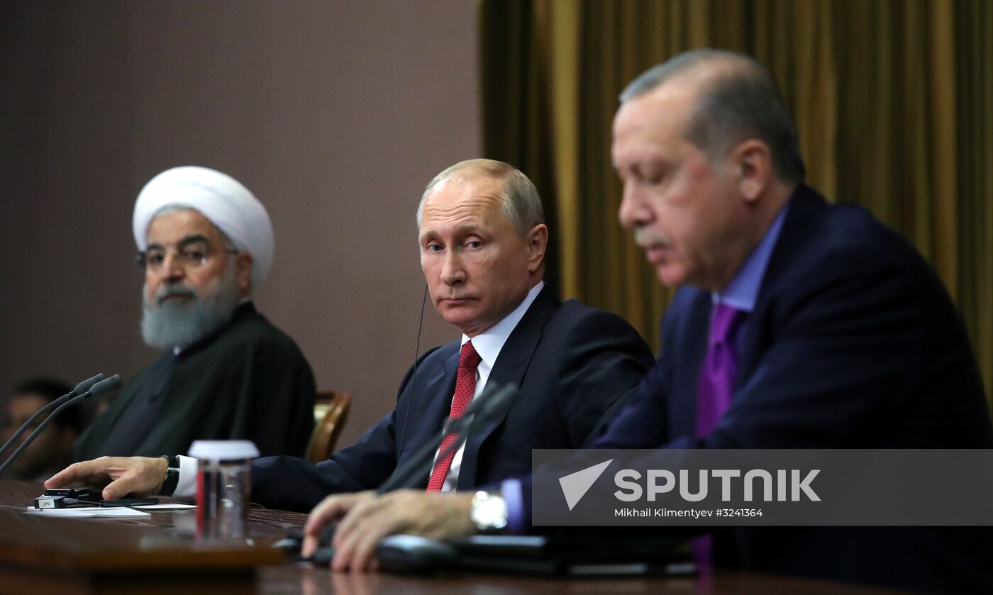 Meeting of Russian President Vladimir Putin, President of Iran Hassan Rouhani and President of Turkey Recep Tayyip Erdogan