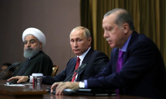 Meeting of Russian President Vladimir Putin, President of Iran Hassan Rouhani and President of Turkey Recep Tayyip Erdogan