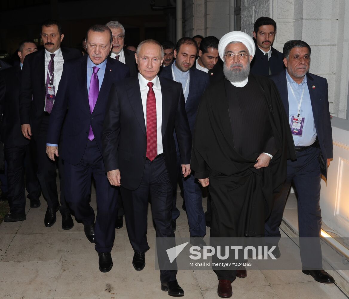 Meeting of Russian President Vladimir Putin, President of Iran Hassan Rouhani and President of Turkey Recep Tayyip Erdogan