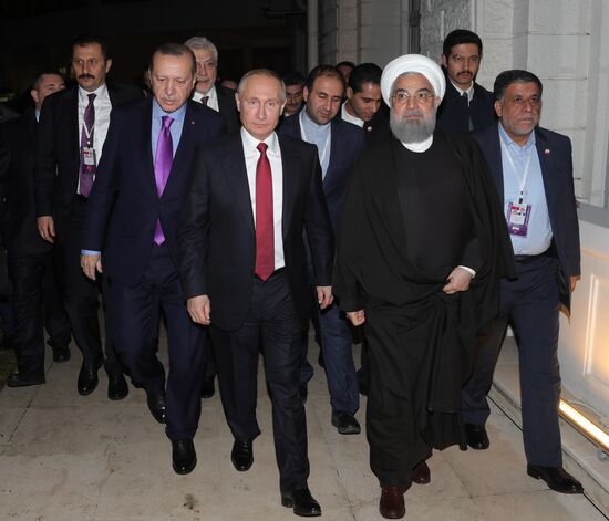 Meeting of Russian President Vladimir Putin, President of Iran Hassan Rouhani and President of Turkey Recep Tayyip Erdogan