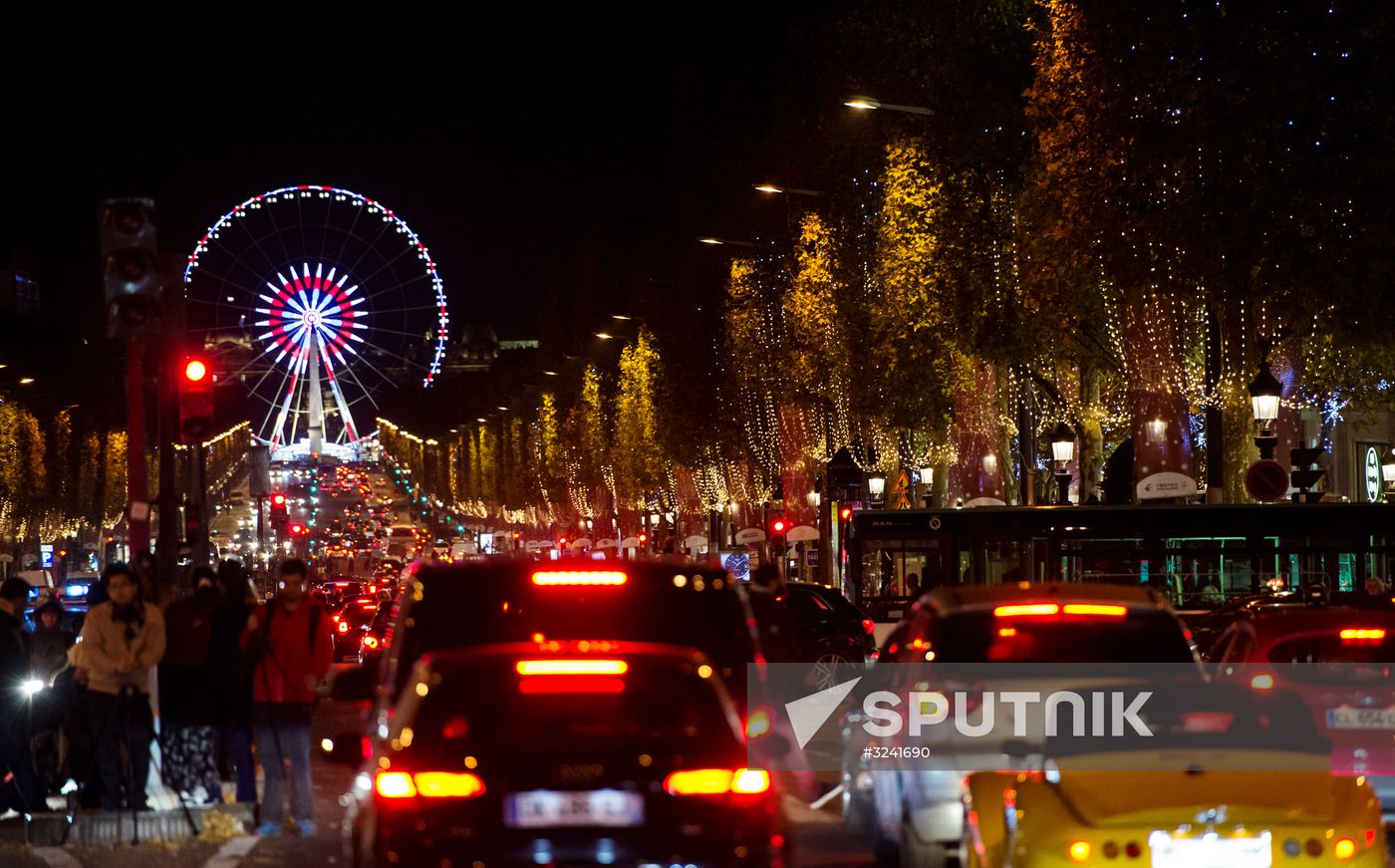 Christmasd lights switched on Champs Elysees Avenue