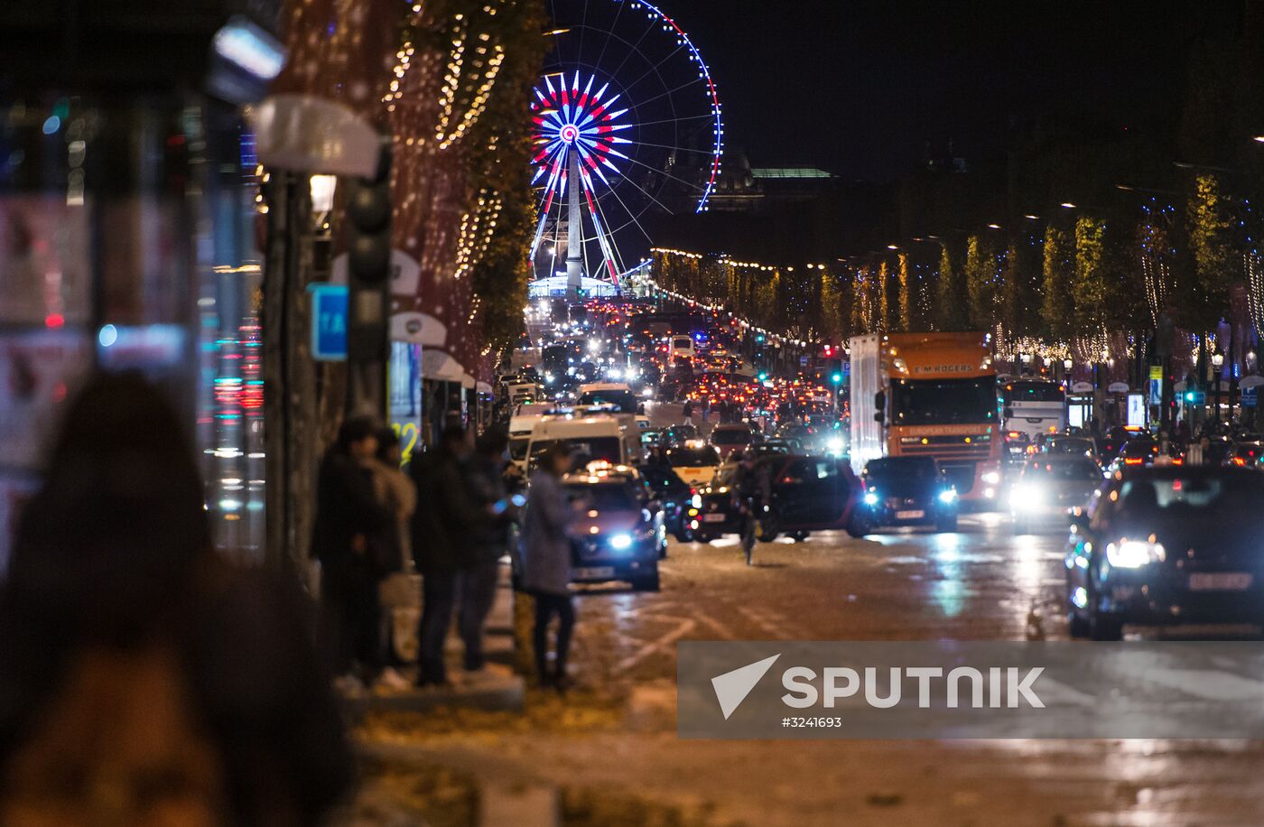 Christmasd lights switched on Champs Elysees Avenue