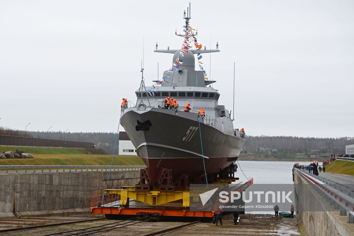 Launching serial fast attack craft Taifun of 22800 project