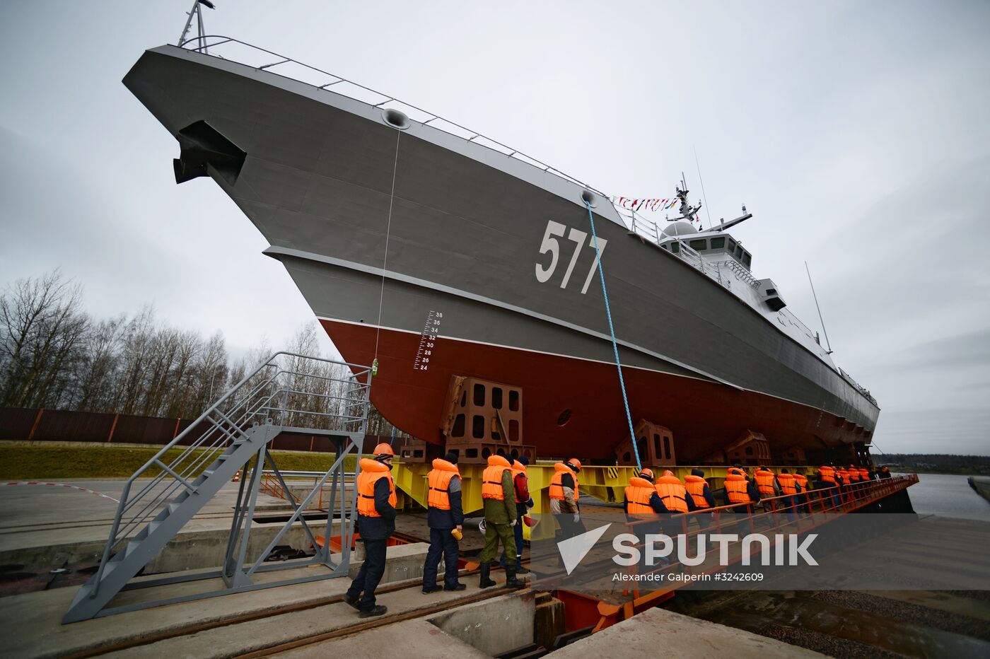 Launching serial fast attack craft Taifun of 22800 project