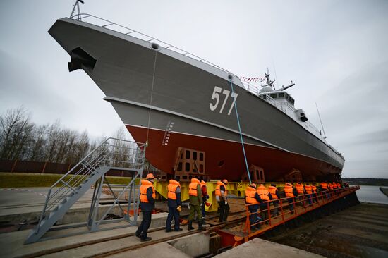 Launching serial fast attack craft Taifun of 22800 project