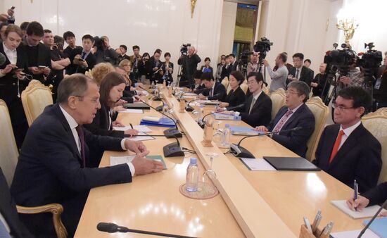 Russian Foreign Minister Sergei Lavrov meets with Japanese Foreign Minister Taro Kono