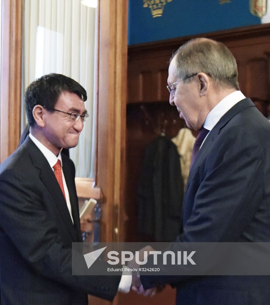 Russian Foreign Minister Sergei Lavrov meets with Japanese Foreign Minister Taro Kono
