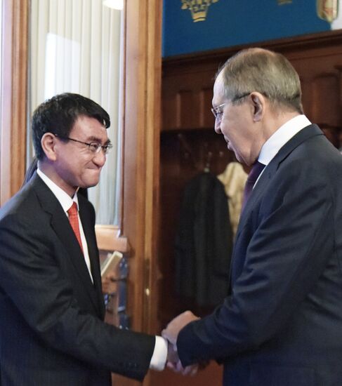 Russian Foreign Minister Sergei Lavrov meets with Japanese Foreign Minister Taro Kono