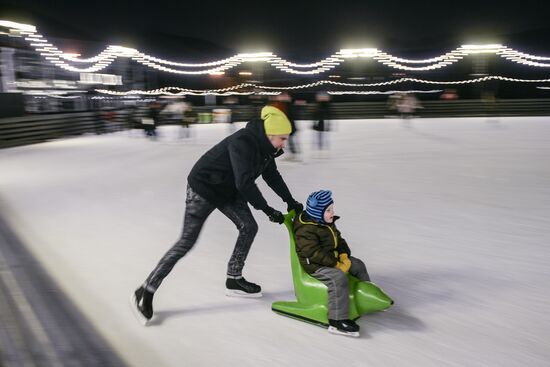 Ice rink on New Holland Island in St. Petersburg
