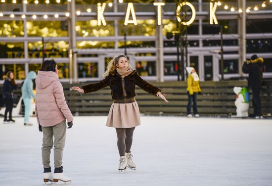 Ice rink on New Holland Island in St. Petersburg