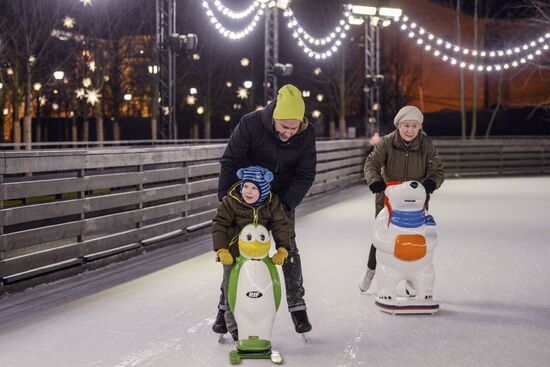 Ice rink on New Holland Island in St. Petersburg