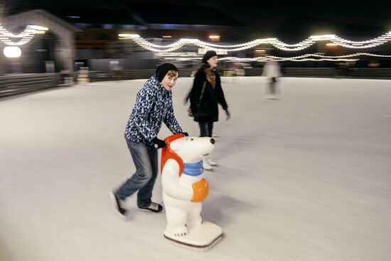 Ice rink on New Holland Island in St. Petersburg
