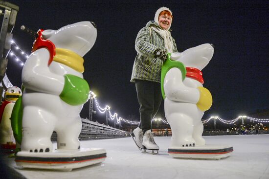 Ice rink on New Holland Island in St. Petersburg