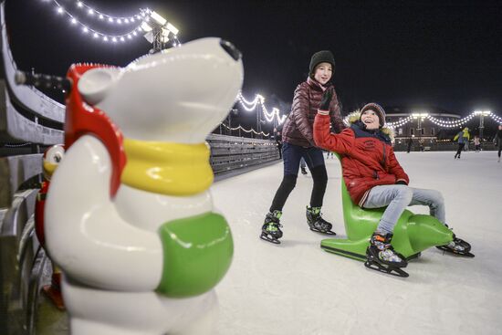 Ice rink on New Holland Island in St. Petersburg