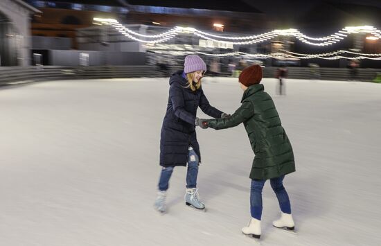 Ice rink on New Holland Island in St. Petersburg