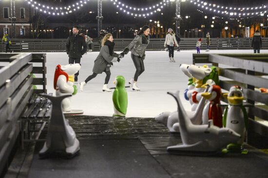 Ice rink on New Holland Island in St. Petersburg