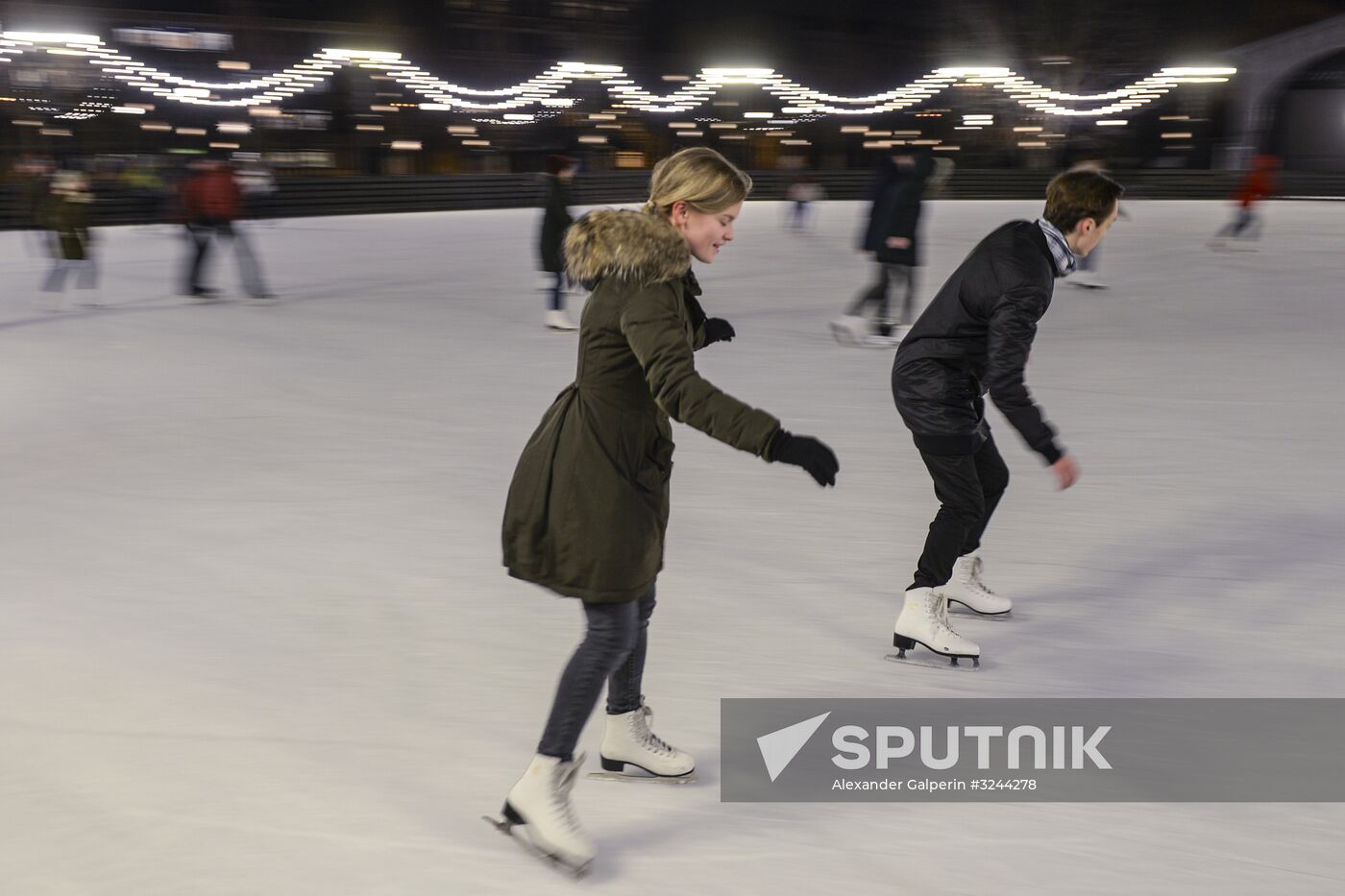 Ice rink on New Holland Island in St. Petersburg