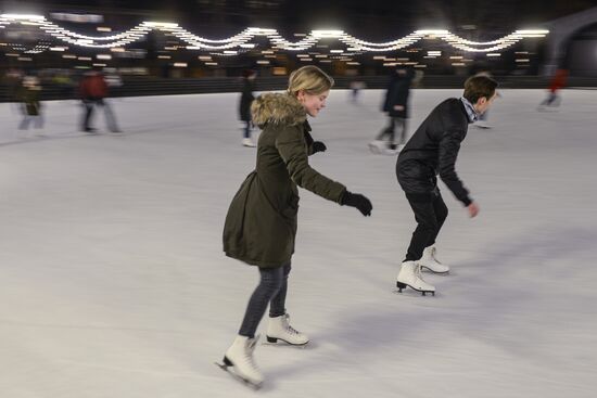 Ice rink on New Holland Island in St. Petersburg
