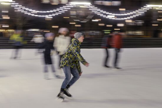 Ice rink on New Holland Island in St. Petersburg