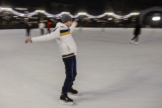 Ice rink on New Holland Island in St. Petersburg