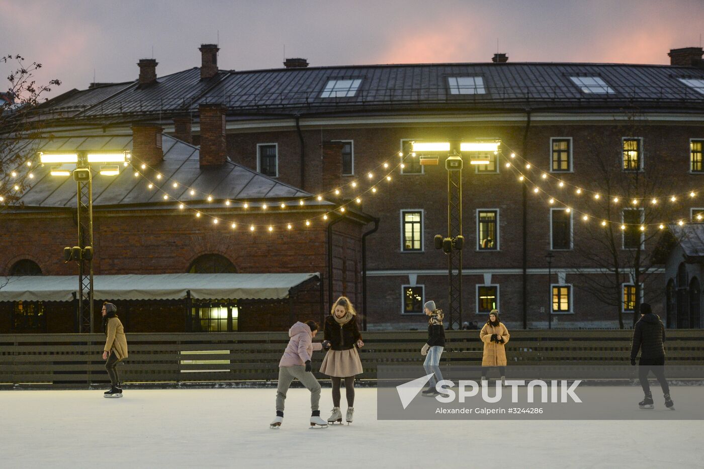 Ice rink on New Holland Island in St. Petersburg
