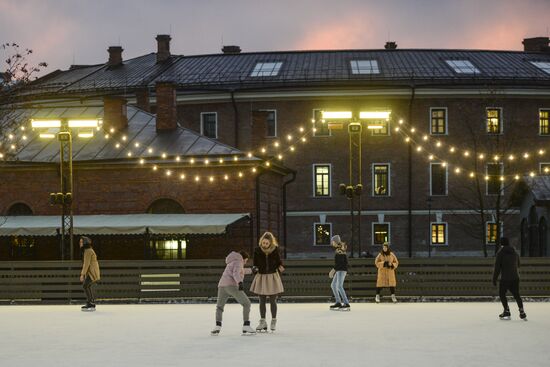 Ice rink on New Holland Island in St. Petersburg