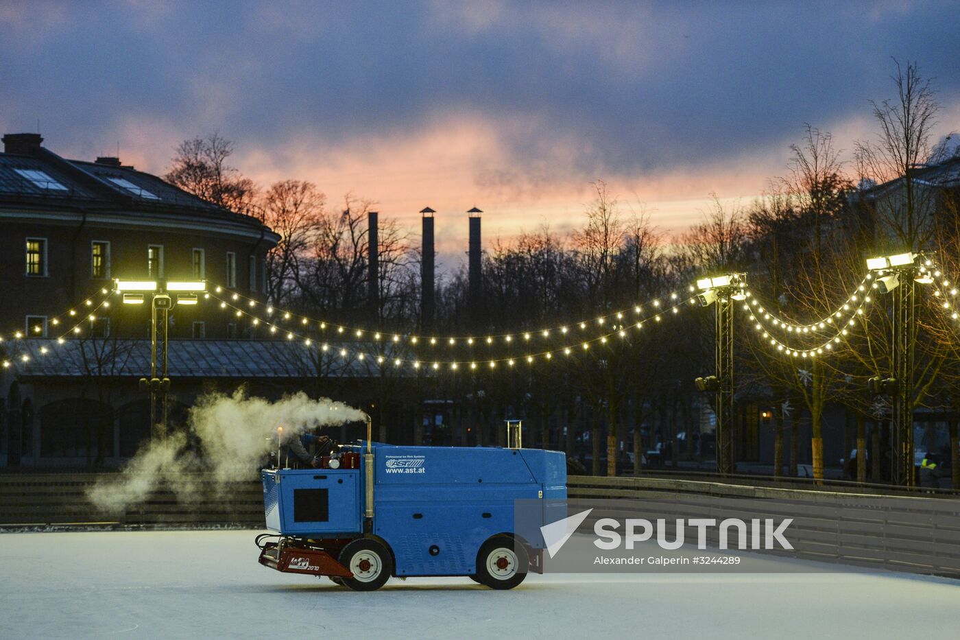 Ice rink on New Holland Island in St. Petersburg