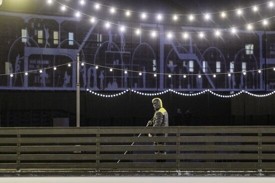 Ice rink on New Holland Island in St. Petersburg