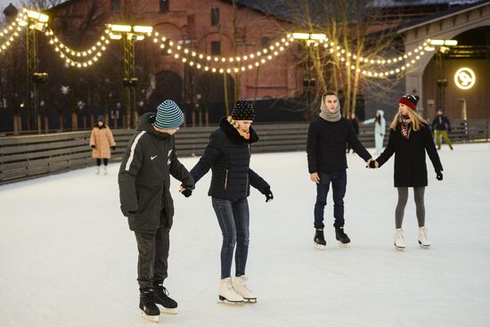Ice rink on New Holland Island in St. Petersburg