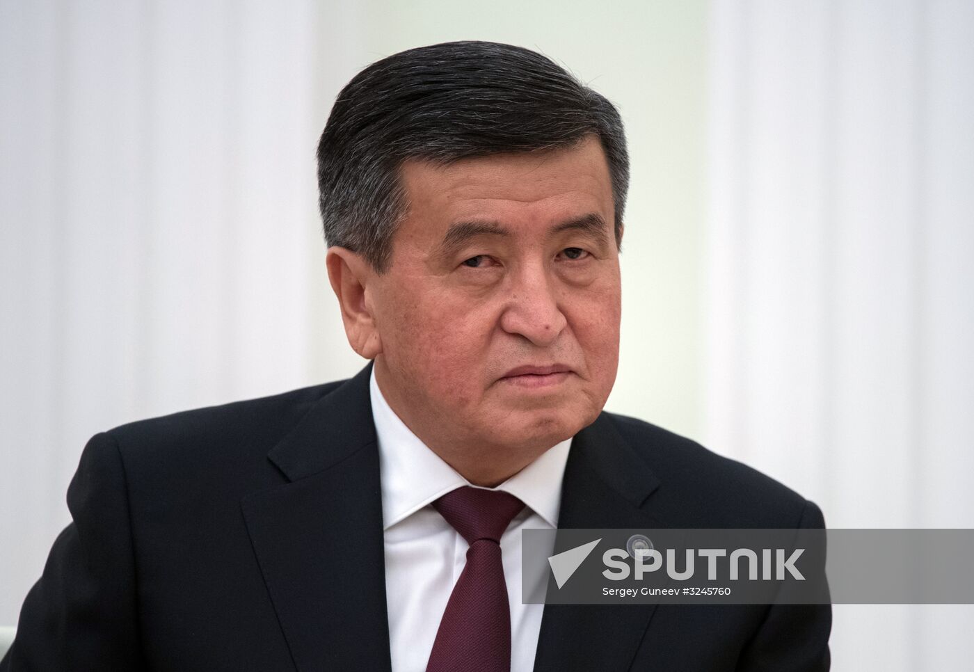 Russian President Vladimir Putin meets with Kyrgyz President Sooronbay Jeenbekov