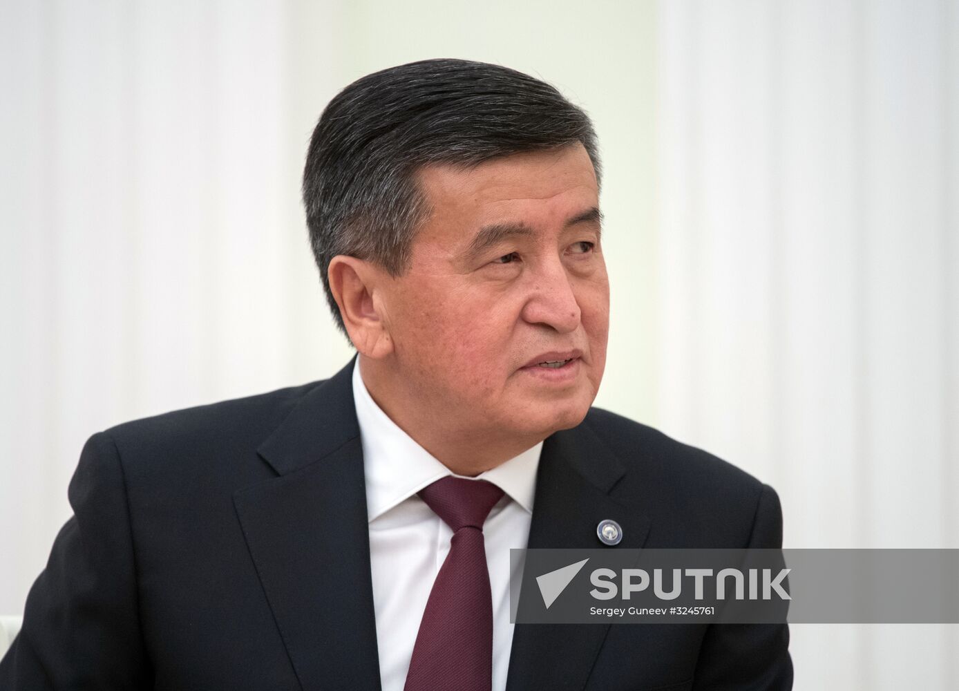 Russian President Vladimir Putin meets with Kyrgyz President Sooronbay Jeenbekov