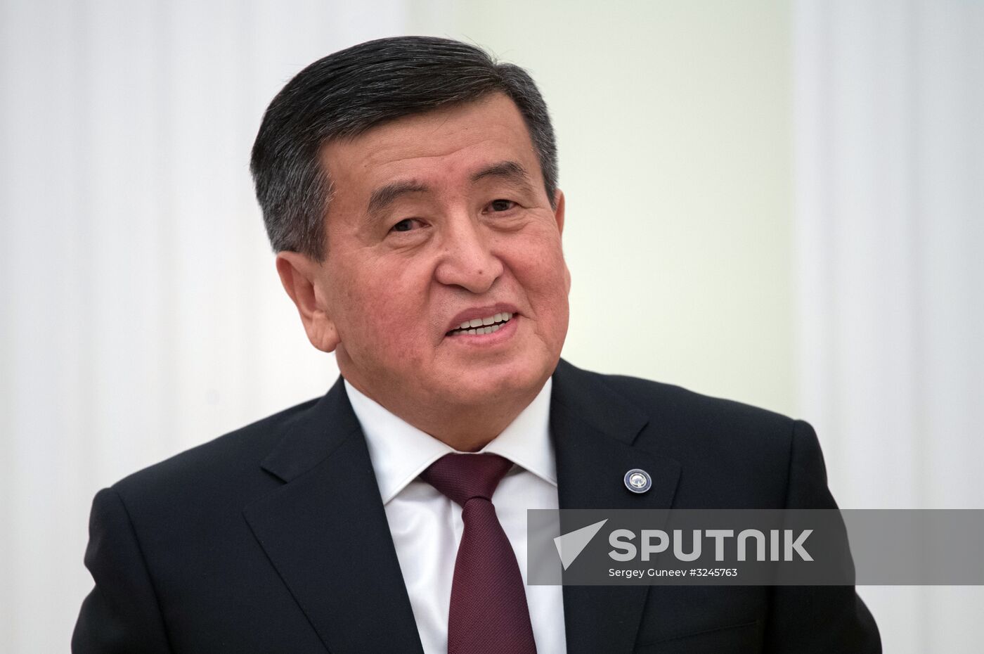 Russian President Vladimir Putin meets with Kyrgyz President Sooronbay Jeenbekov
