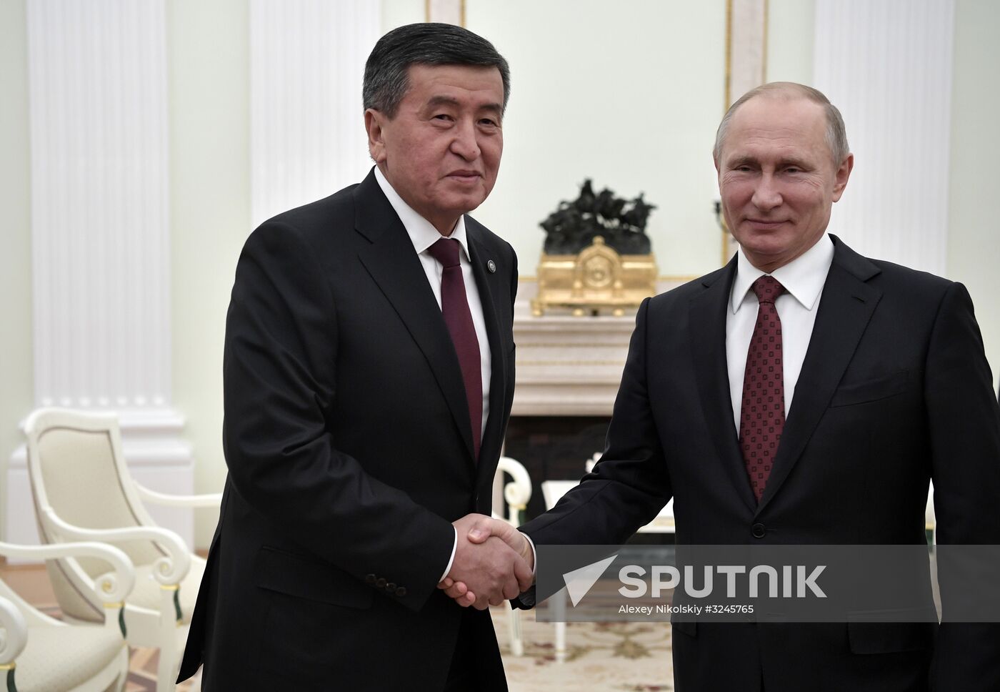 Russian President Vladimir Putin meets with Kyrgyz President Sooronbay Jeenbekov