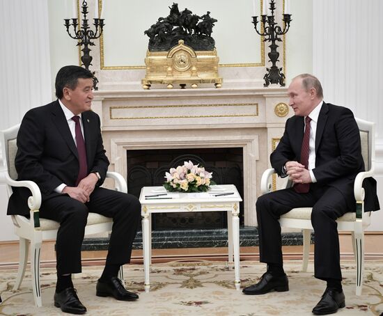 Russian President Vladimir Putin meets with Kyrgyz President Sooronbay Jeenbekov