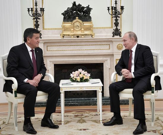 Russian President Vladimir Putin meets with Kyrgyz President Sooronbay Jeenbekov