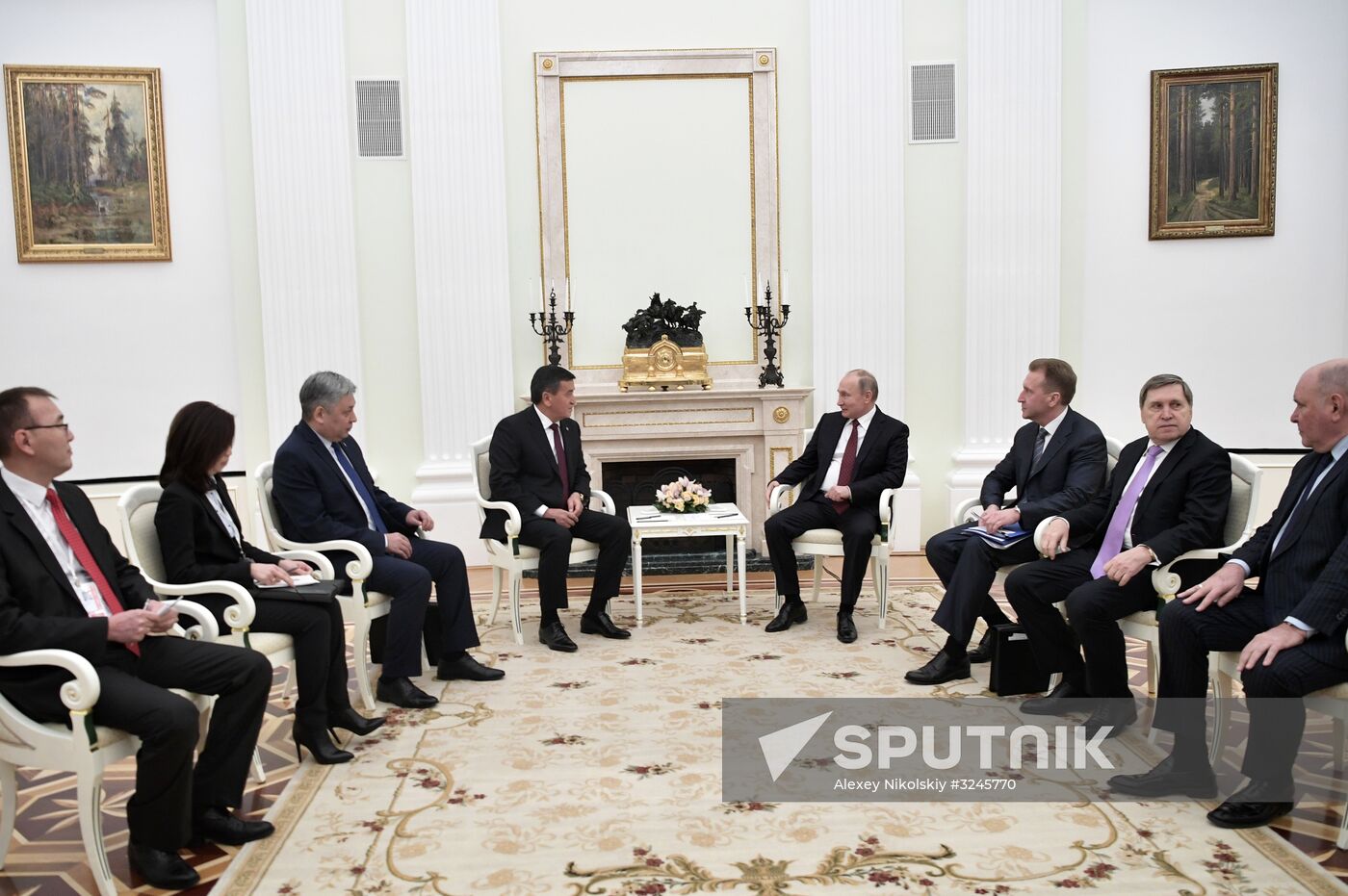 Russian President Vladimir Putin meets with Kyrgyz President Sooronbay Jeenbekov