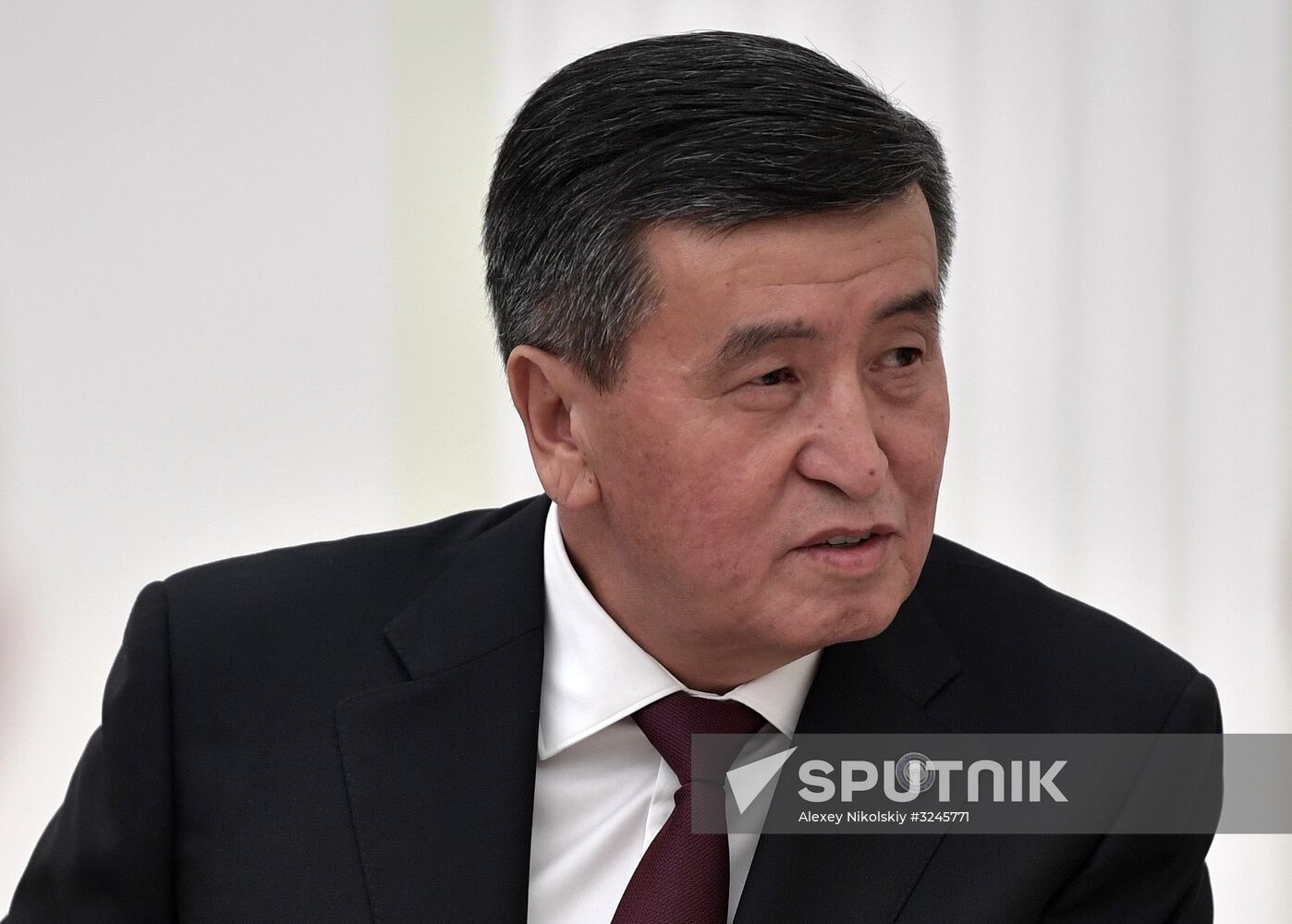 Russian President Vladimir Putin meets with Kyrgyz President Sooronbay Jeenbekov