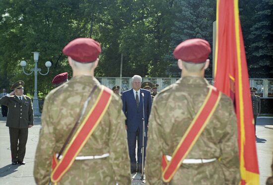 Russian President Boris Yeltsin visits Dzerzhinsky Division