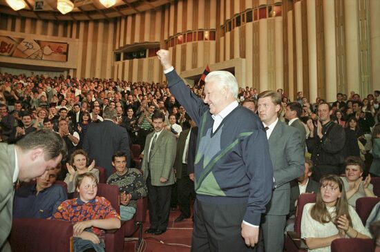President Boris yeltsin attends KVN TV game