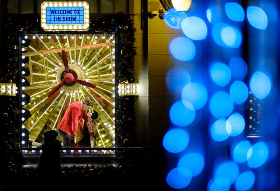 Nevsky Prospekt in St. Petersburg decorated for New Year's Eve