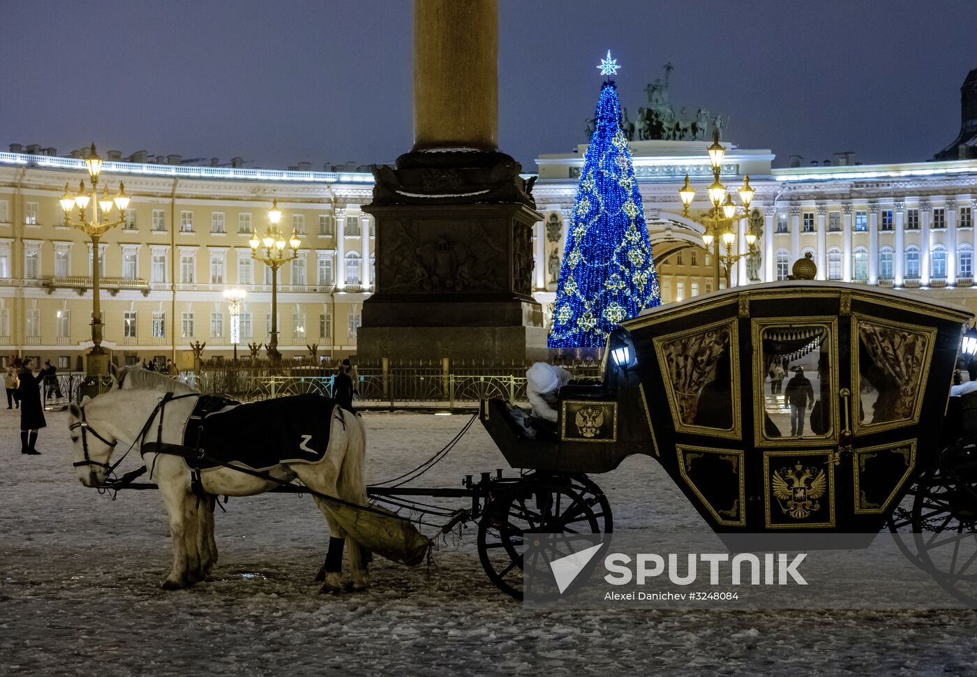 Nevsky Prospekt in St. Petersburg decorated for New Year's Eve