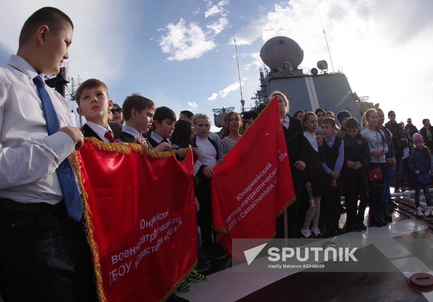 Schoolchildren join Young Army aboard the Moskva cruiser