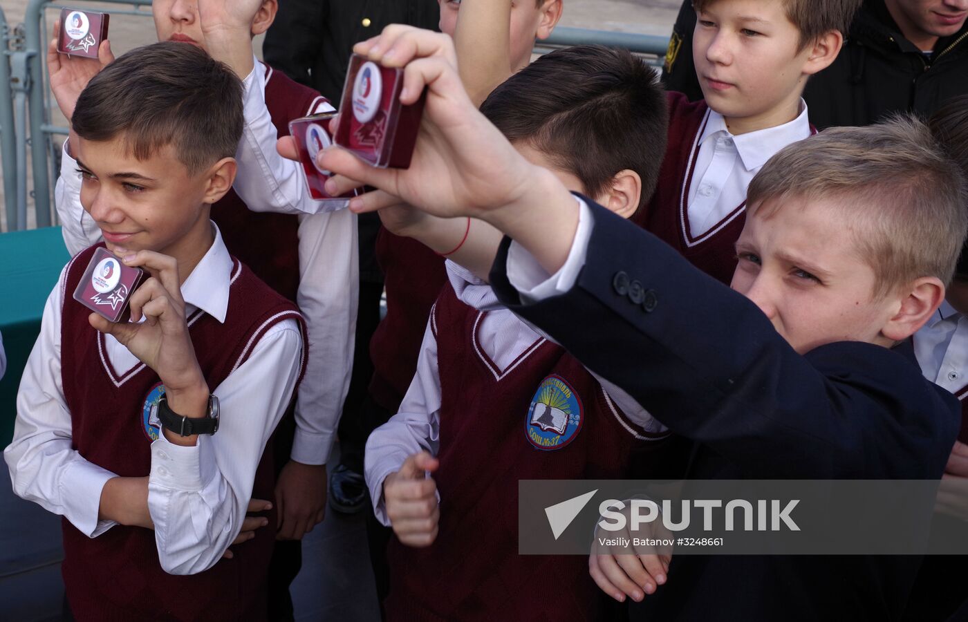 Schoolchildren join Young Army aboard the Moskva cruiser