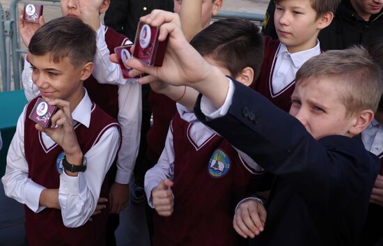 Schoolchildren join Young Army aboard the Moskva cruiser