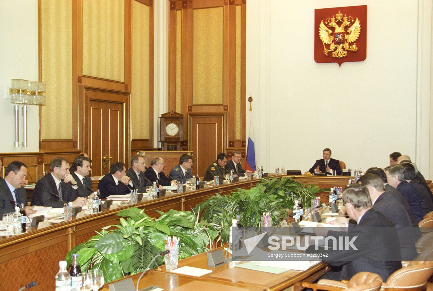 Russian Prime Minister Mikhail Kasyanov at Government meeting